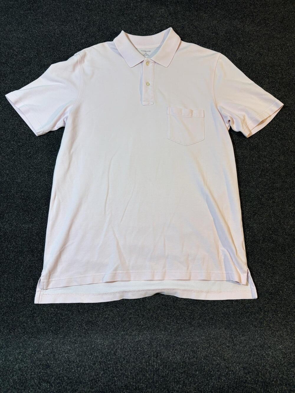 Lands' End Polo Shirt Mens L Pink 100% Cotton Chest Pocket Short Sleeve